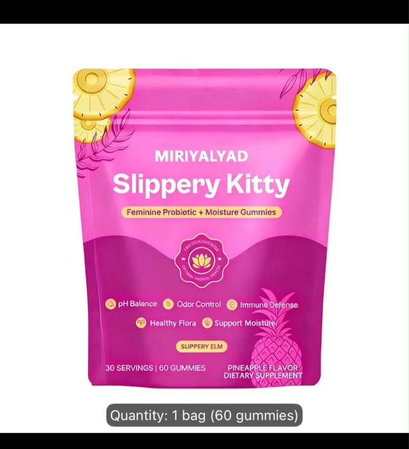 1pk Slippery Kitty Women’s Probiotic Gummies 60counts Pineapple Flavor Glue Free