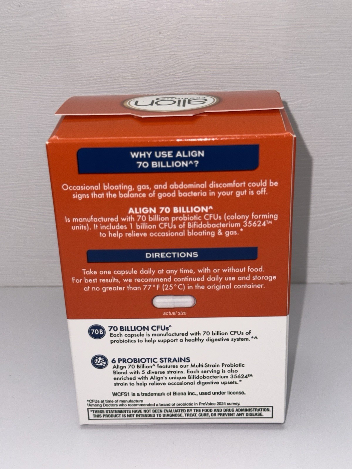 Align Probiotic,70 Billion CFU,6 Strain Blend,Probiotics for Women & Men 30caps