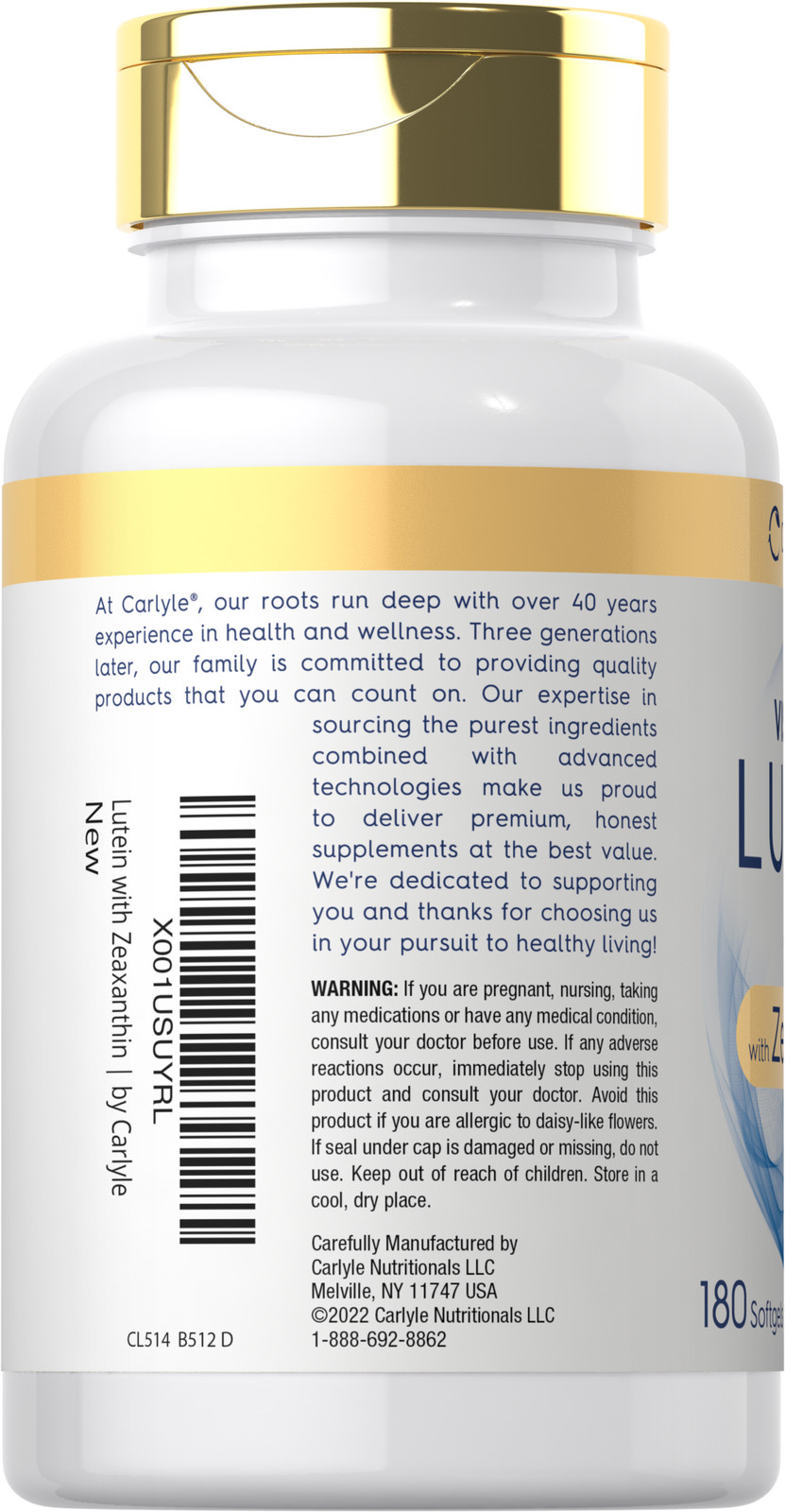 Lutein and Zeaxanthin 40 mg | 180 Softgels | Eye Health Vitamins | by Carlyle