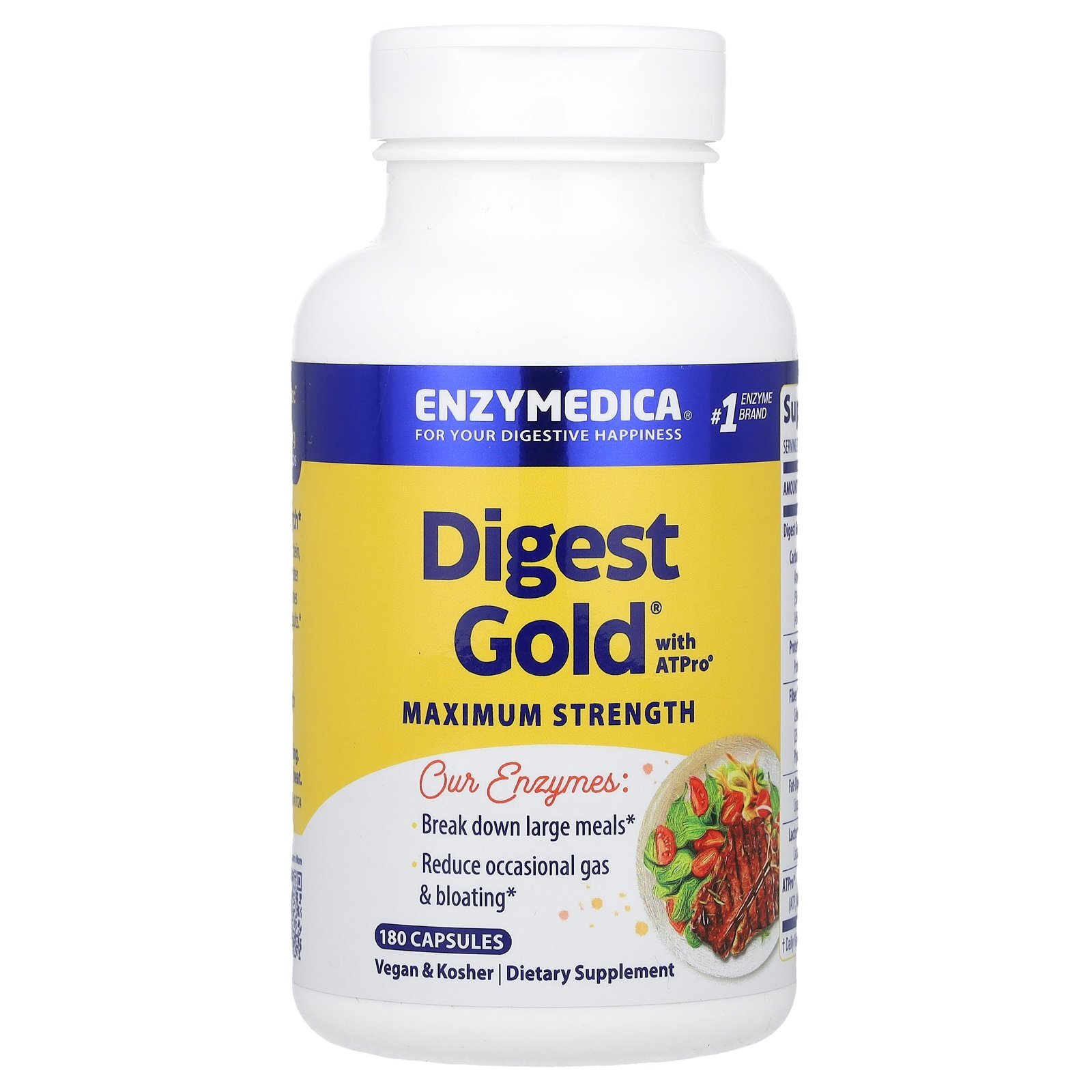 Enzymedica Digest Gold with ATPro 180 Capsules Casein-Free, Dairy-Free,