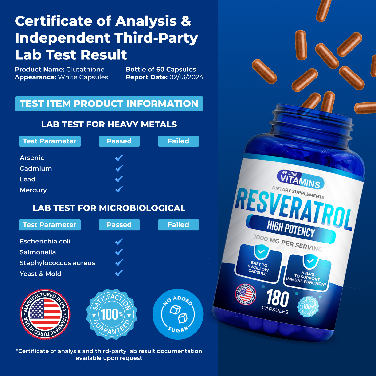 Resveratrol Capsules 1000mg Serving 180 Capsules Anit-Aging and Cardiovascular