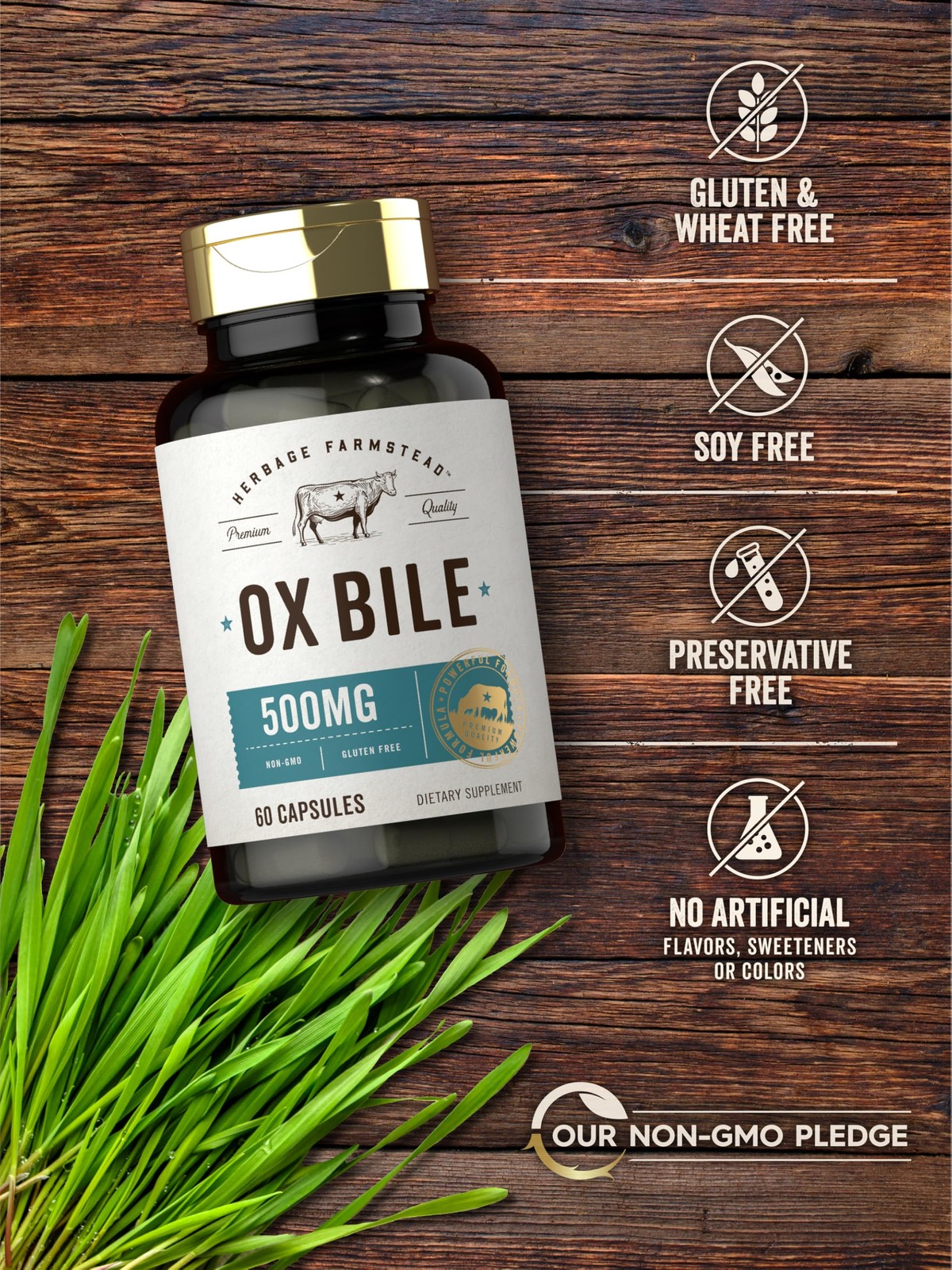 Ox Bile Supplement 500Mg 60 Capsules Digestive Enzyme Non-Gmo & Gluten Free by H