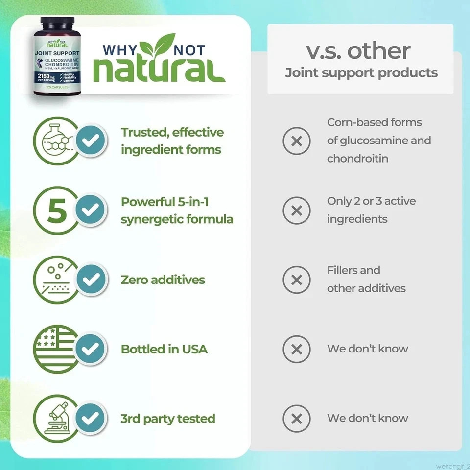 Why Not Natural Glucosamine Chondroitin MSM Joint Support Supplements – 360 Caps