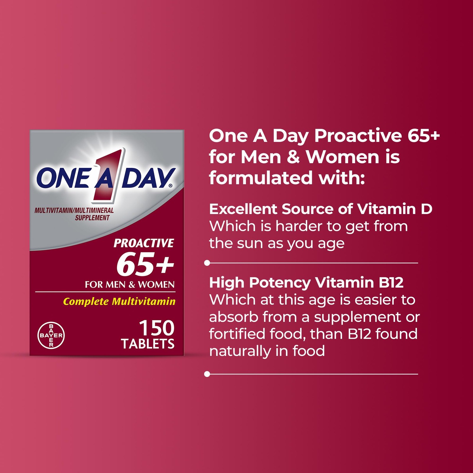 One A Day Proactive 65+, Mens & Womens Multivitamin, 150 Count (Pack of 1)