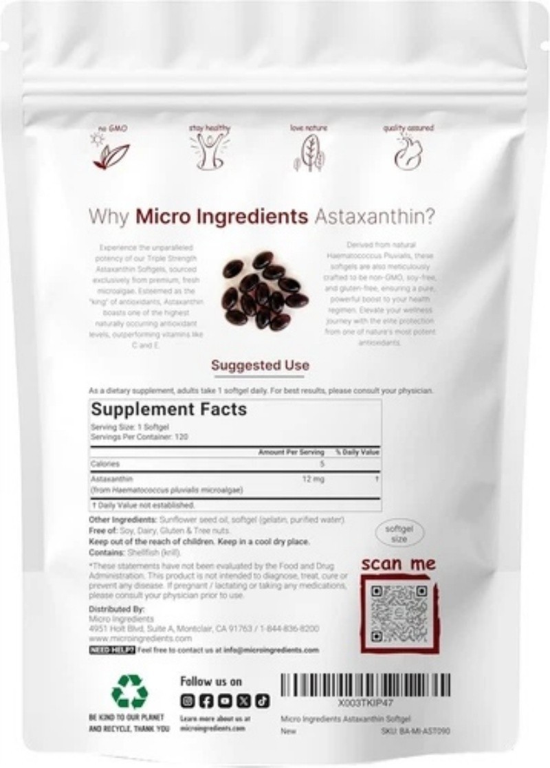 Astaxanthin 120 Softgels 12mg – Aids Eye Health & Joint Health Premium