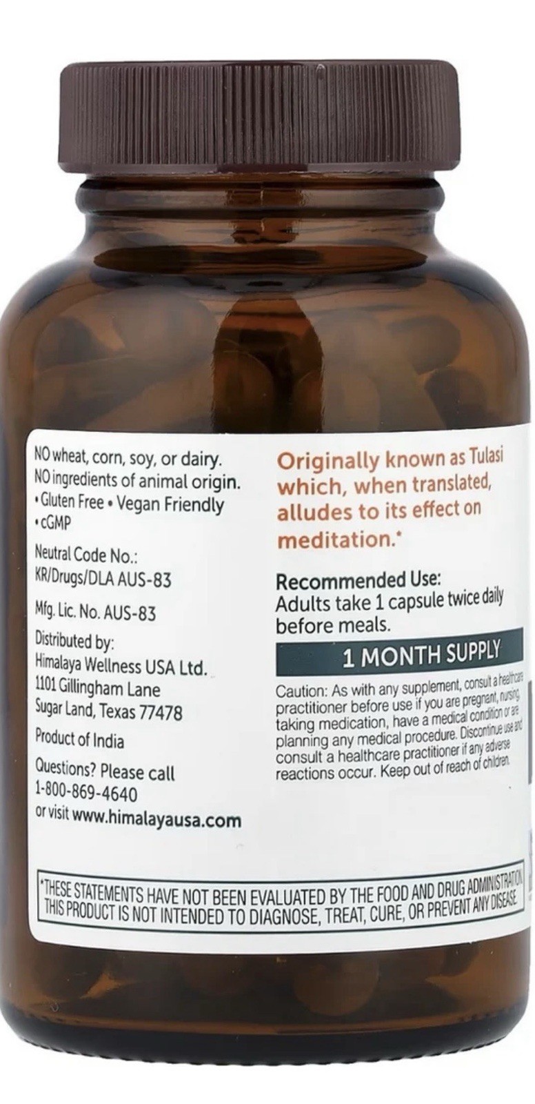 Himalaya Holy Basil – 60 Veg Caps Support For Stress/Wellness🌴😎 NEW/SEALED