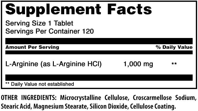 Amazing Formulas L-Arginine 1000mg 120 Tablets Amino Acid Supplement USA Non-GMO