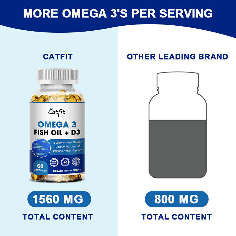 120Pcs Omega 3 Fish Oil+Vitamin D3 Pills 1200mg 3x Strength High Potency