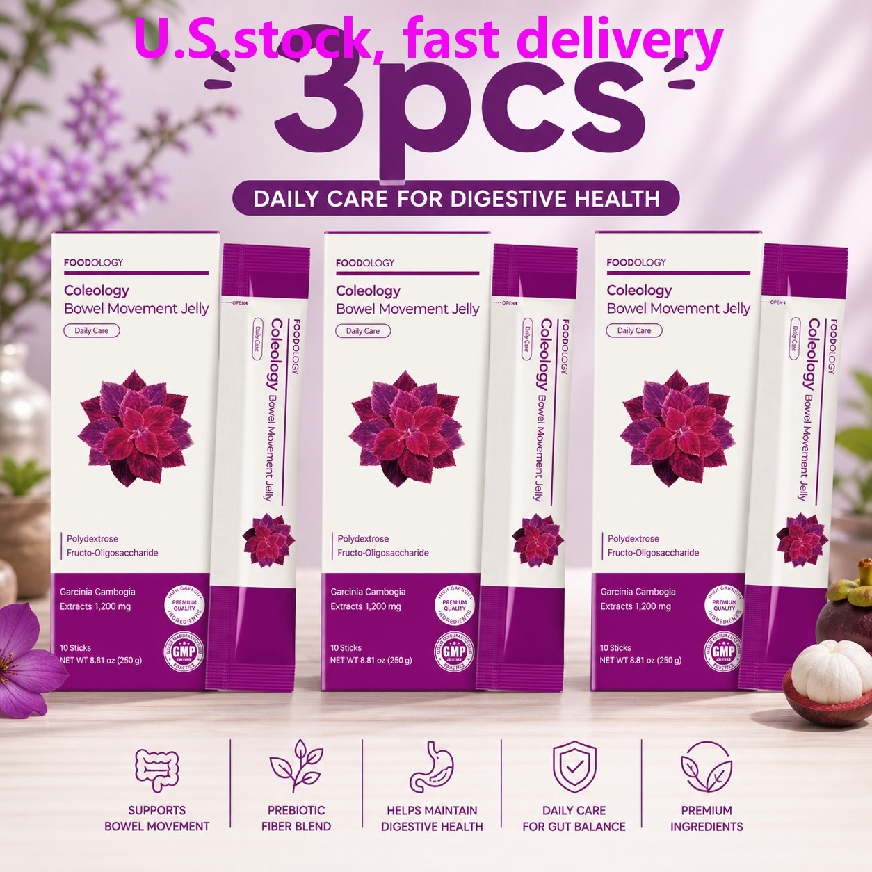 3PCS FOODOLOGY Coleology Bowel Movement (Grape & Prune) 10 Sticks