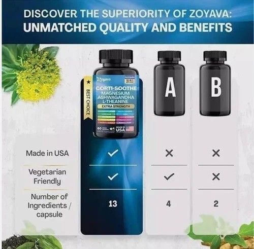 2 BOTTLES-CORTI-SOOTHE Cortisol Support, Magnesium Ashwagandha L-Theanine S.R.-