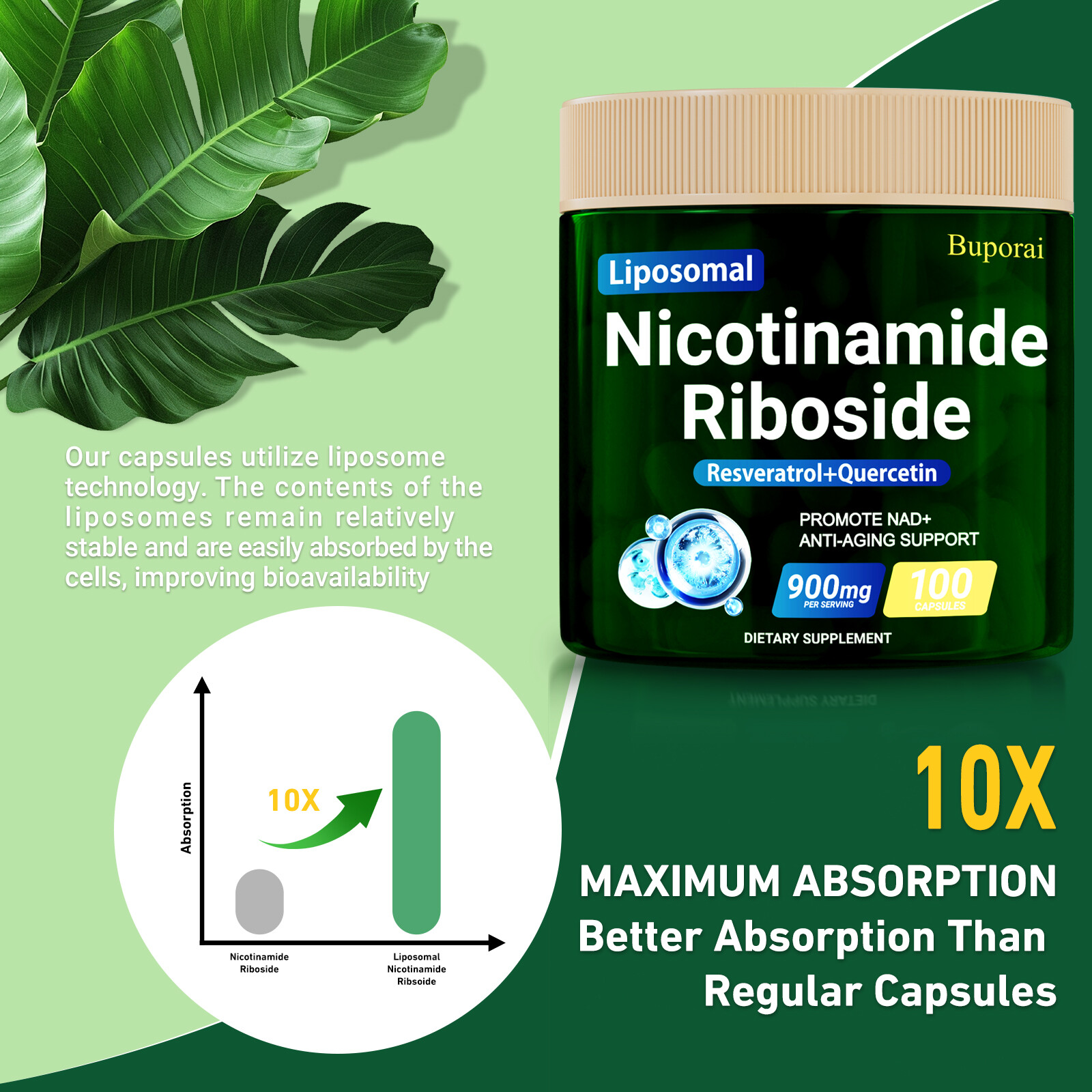 Nicotinamide Riboside – Resveratrol,Boosts NAD+, Anti-Aging Support,Focus Booste