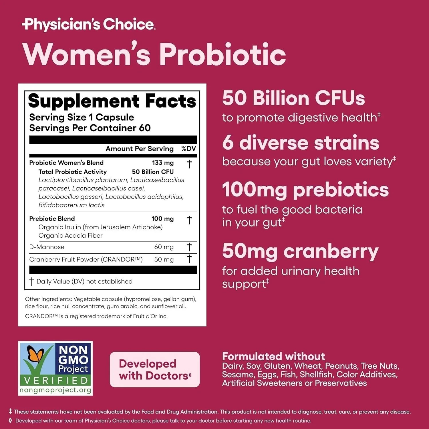 Physician’s Formula Organic Womens Probiotics 50 Billion CFU + Prebiotics 60 Cap