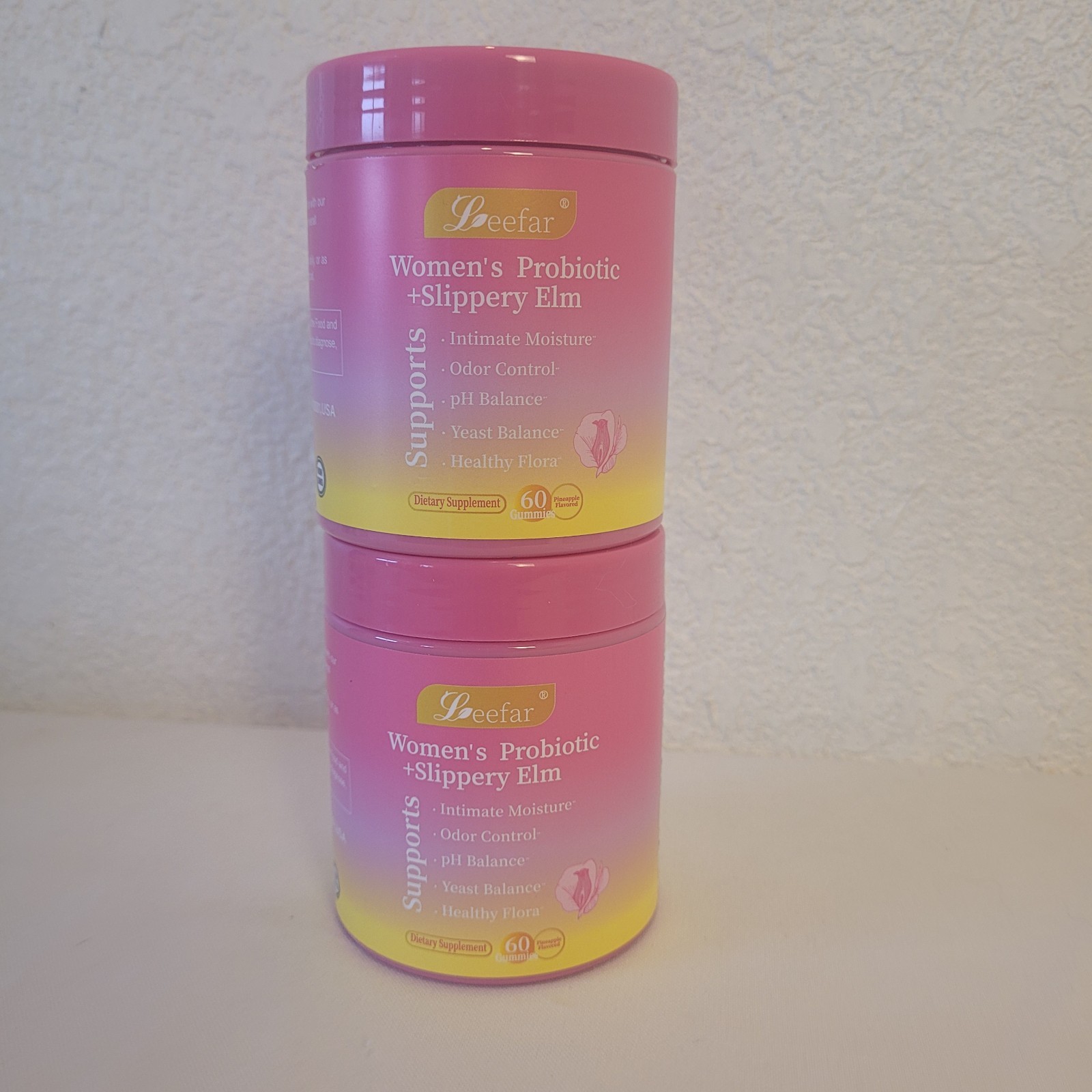 Two Leefar Women’s Probiotic Slippery Elm Pineapple 60 gummies exp: 05/04/2028