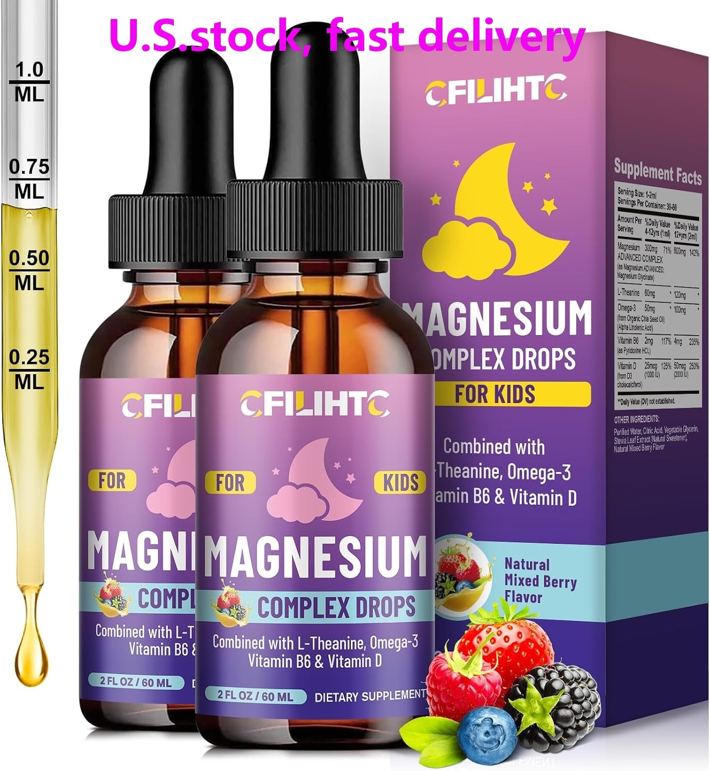 CFILIHTC Kids Magnesium Liquid Drops-Magnesium Glycinate Liquid for Kids Supplem