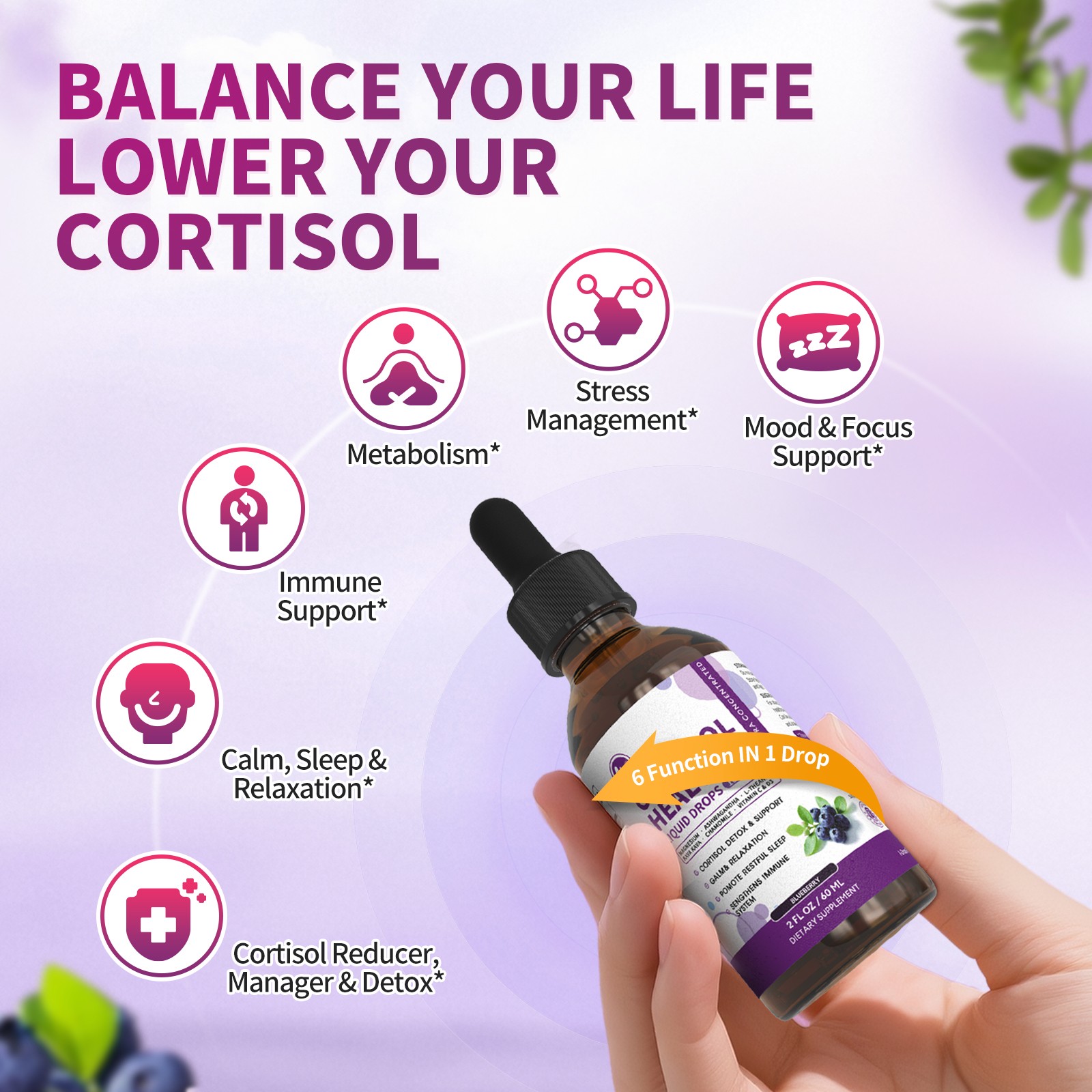 Cortisol Supplements for Women & Men, 10-In-1 Cortisol Reducer Detox 2oz