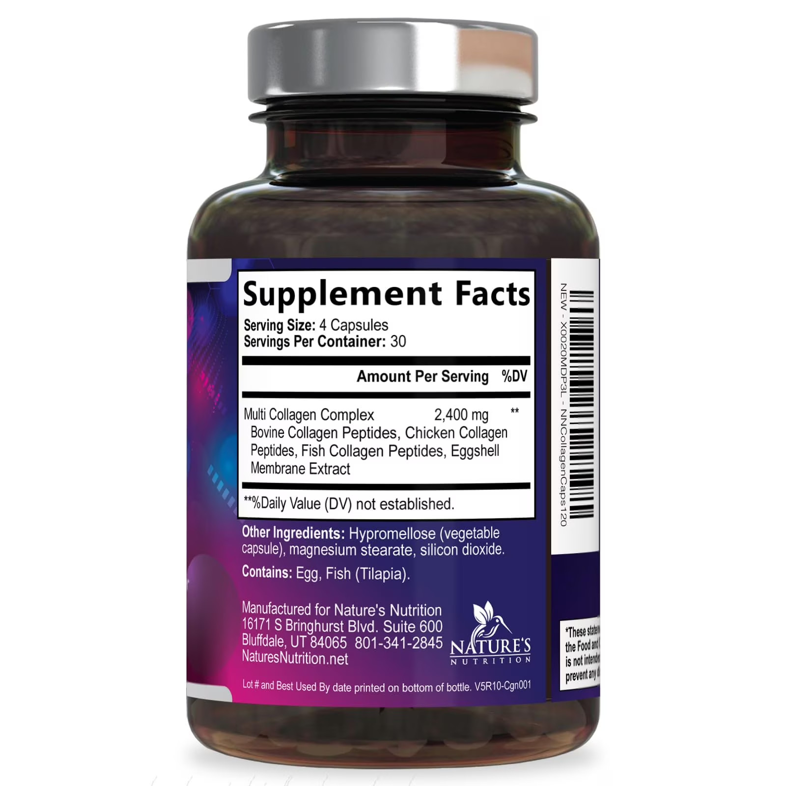Collgen hydrolyzed Peptide 120 capsules Hair Skin Nails Wrinkles Capsules
